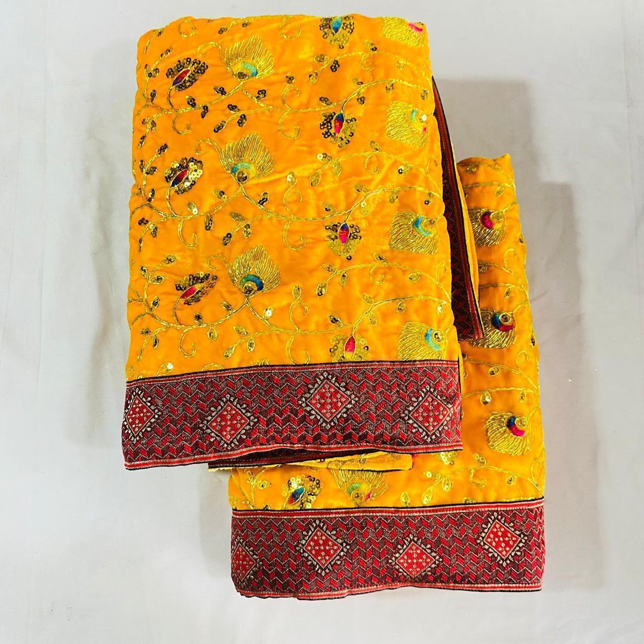 Sri Sadguru Sai Baba Vastra Set for Shirdi Temple – Yellow Embroidered Fabric with Red Patterns
