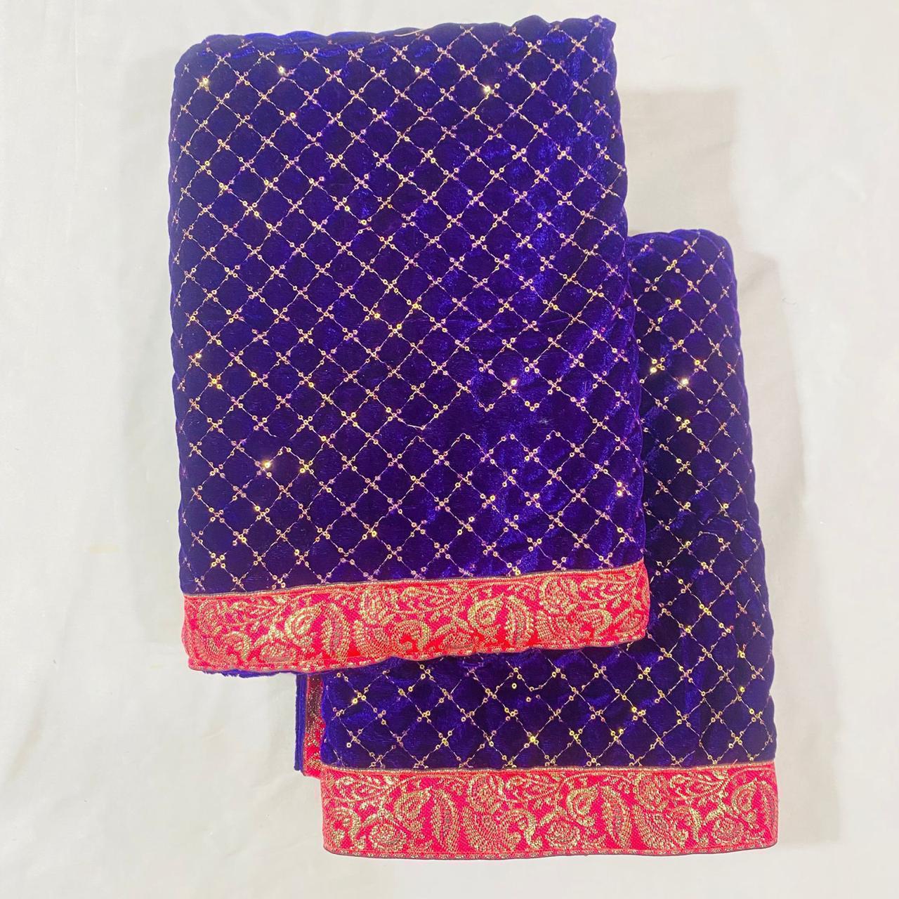 Sri Sadguru Sai Baba Vastra Set for Shirdi Temple – Blue Fabric with Gold Embroidery and Red Border