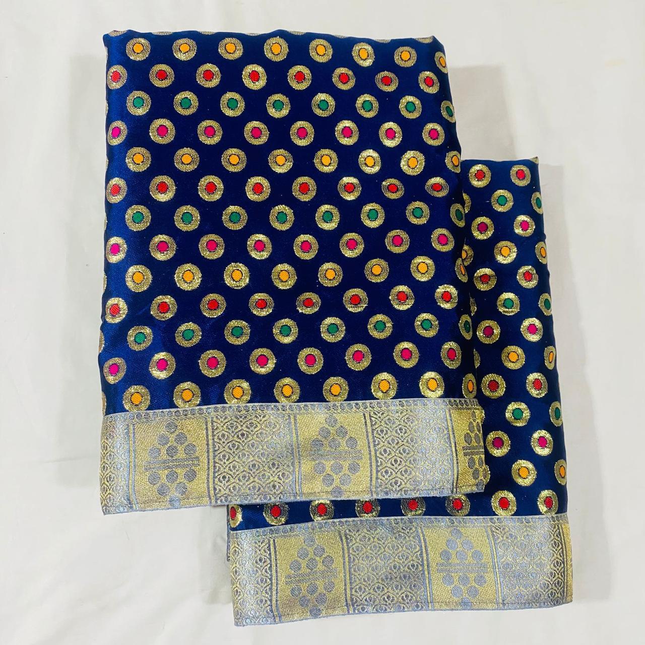 Blue fabric with colorful circular patterns for shirdi sai baba 