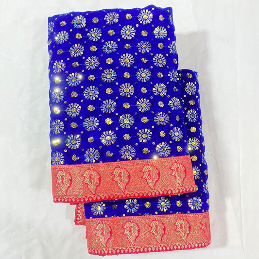 Sri Sadguru Sai Baba Vastra Set for Shirdi Temple – Blue Velvet Fabric with Floral Patterns and Red Border