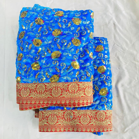 Sri Sadguru Sai Baba Vastra Set for Shirdi Temple – Blue Fabric with Gold and Red Patterns