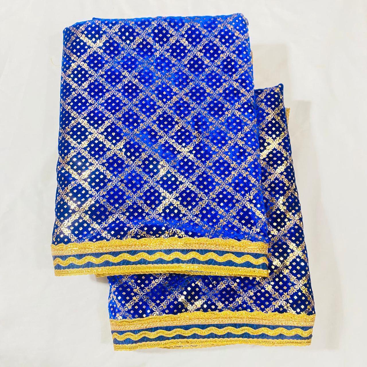 Sri Sadguru Sai Baba Vastra Set for Shirdi Temple – Blue Fabric with Gold Patterns