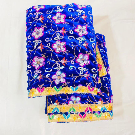 Sri Sadguru Sai Baba Vastra Set for Shirdi Temple – Blue Decorative Fabric with Floral Patterns
