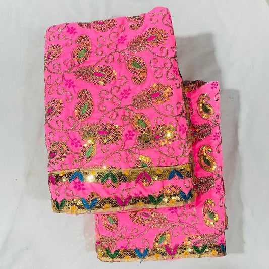 Sri Sadguru Sai Baba Vastra Set for Shirdi Temple – Pink Embroidered Fabric with Gold and Green Pattern