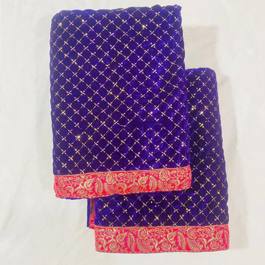 Sri Sadguru Sai Baba Vastra Set for Shirdi Temple – Blue Fabric with Gold Embroidery and Red Border