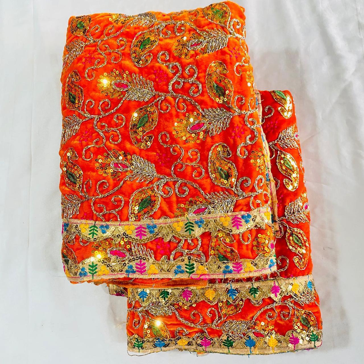 Sri Sadguru Sai Baba Vastra Set for Shirdi Temple – Orange Fabric with Intricate Gold Embroidery