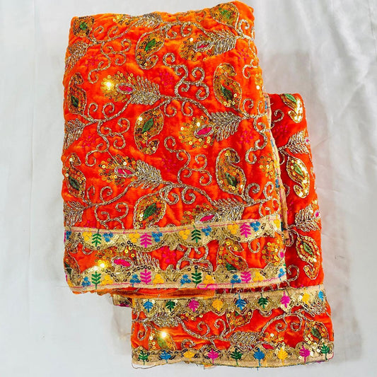 Sri Sadguru Sai Baba Vastra Set for Shirdi Temple – Orange Fabric with Intricate Gold Embroidery