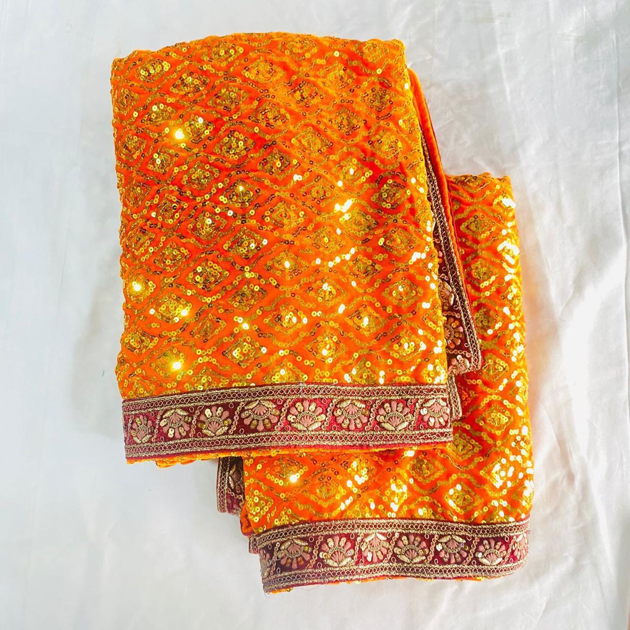 Sri Sadguru Sai Baba Vastra Set for Shirdi Temple – Orange Fabric with Gold Embroidery