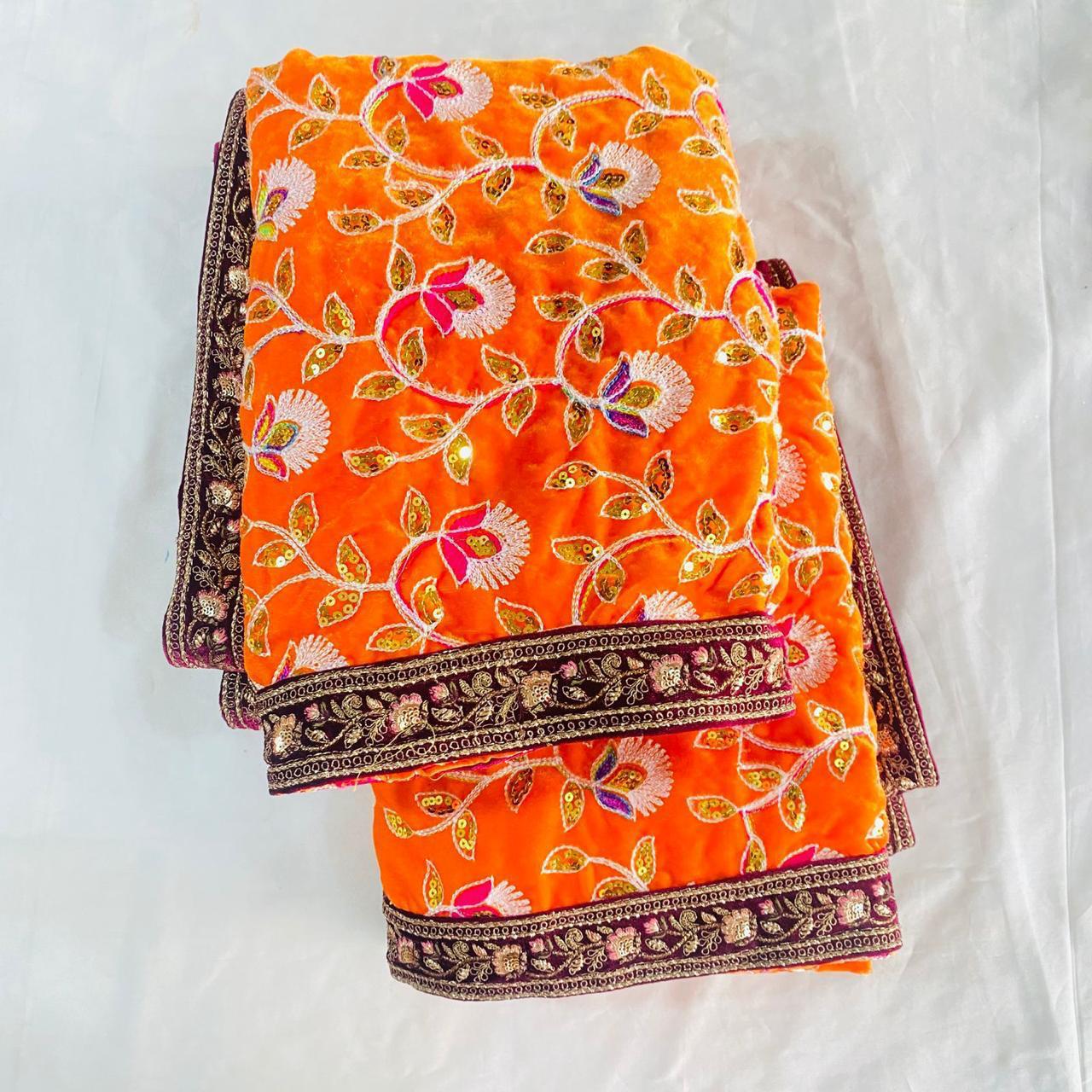 Sri Sadguru Sai Baba Vastra Set for Shirdi Temple – Orange Fabric with Floral Patterns