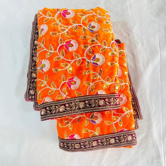 Sri Sadguru Sai Baba Vastra Set for Shirdi Temple – Orange Fabric with Floral Patterns