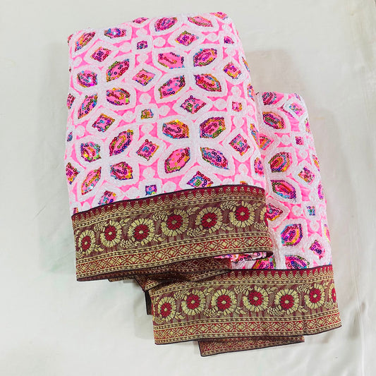 Sri Sadguru Sai Baba Vastra Set for Shirdi Temple – Velvet Fabric with Floral Patterns and White & Pink Border