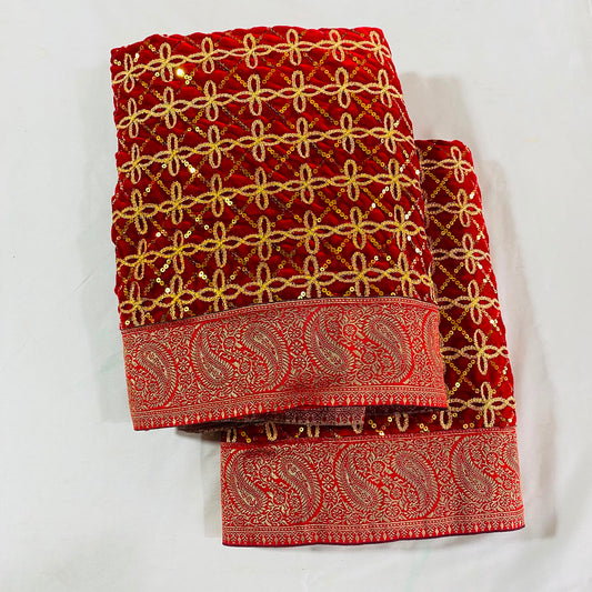 Shirdi Sai Baba Velvet Vastra Set | Samadhi Cloth, Head & Neck Scarf for Idol Decoration – Velvet Fabric with Maroon & Gold Comination