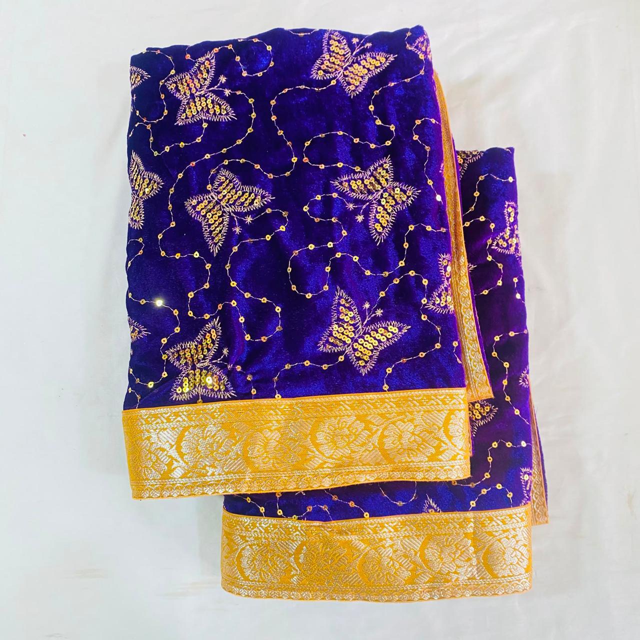 Shirdi Sai Baba Velvet Vastra Set | Samadhi Cloth, Head & Neck Scarf for Idol Decoration – Velvet Fabric with Blue & Gold Border and Butterfly Design