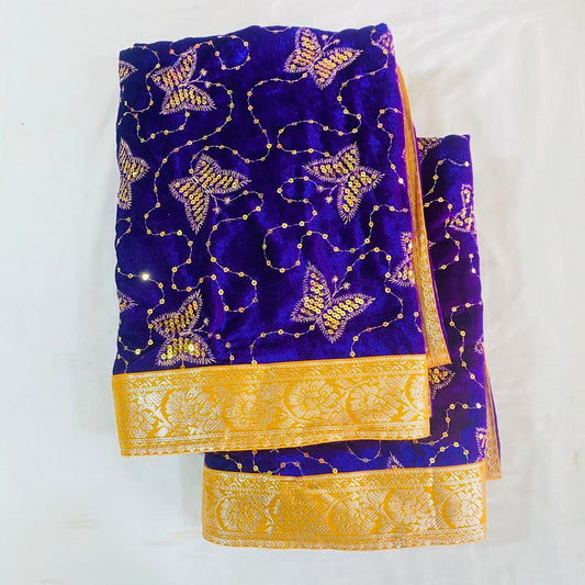 Shirdi Sai Baba Velvet Vastra Set | Samadhi Cloth, Head & Neck Scarf for Idol Decoration – Velvet Fabric with Blue & Gold Border and Butterfly Design