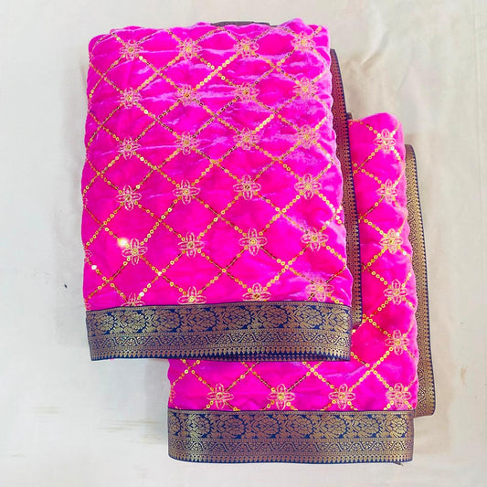 Shirdi Sai Baba Velvet Vastra Set | Samadhi Cloth, Head & Neck Scarf for Idol Decoration – Velvet Fabric with Pink & Blue Border and Gold Combination