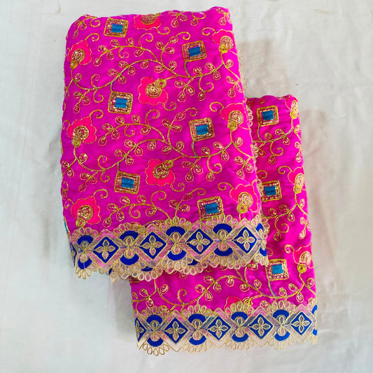 Shirdi Sai Baba Velvet Vastra Set | Samadhi Cloth, Head & Neck Scarf for Idol Decoration – Velvet Fabric with Pink & Blue Border and Floral Design