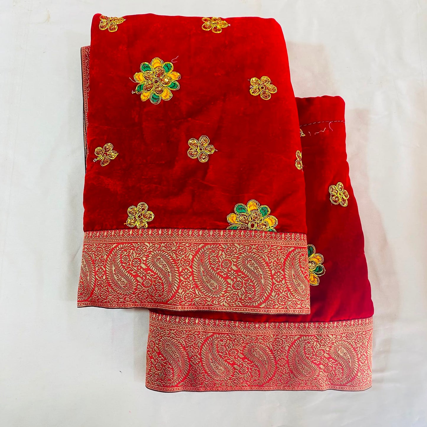 Shirdi Sai Baba Velvet Vastra Set | Samadhi Cloth, Head & Neck Scarf for Idol Decoration – Velvet Fabric with Maroon & Gold Floral Design