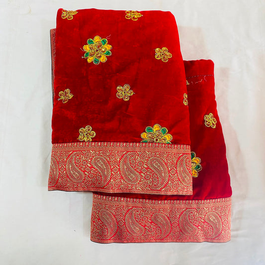 Shirdi Sai Baba Velvet Vastra Set | Samadhi Cloth, Head & Neck Scarf for Idol Decoration – Velvet Fabric with Maroon & Gold Floral Design