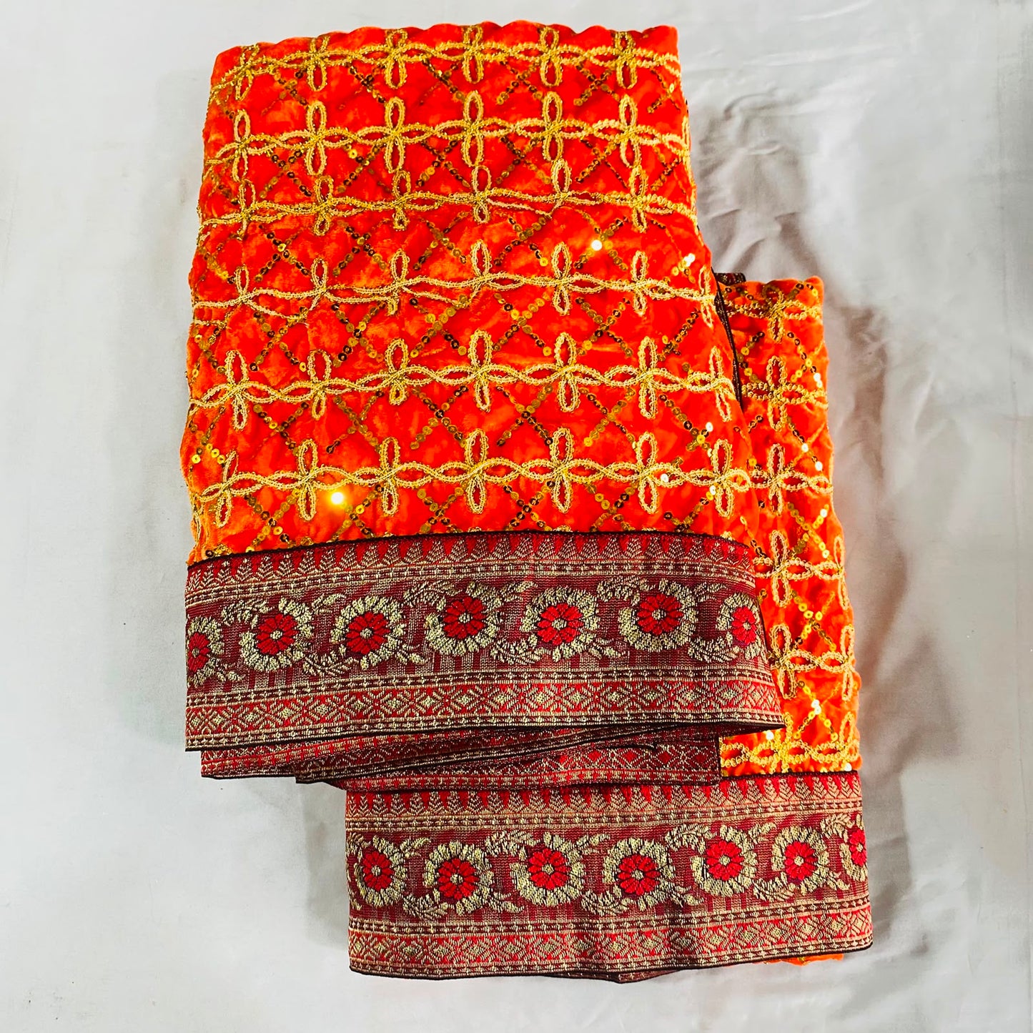 Shirdi Sai Baba Velvet Vastra Set | Samadhi Cloth, Head & Neck Scarf for Idol Decoration – Velvet Fabric with Orange & Maroon Border