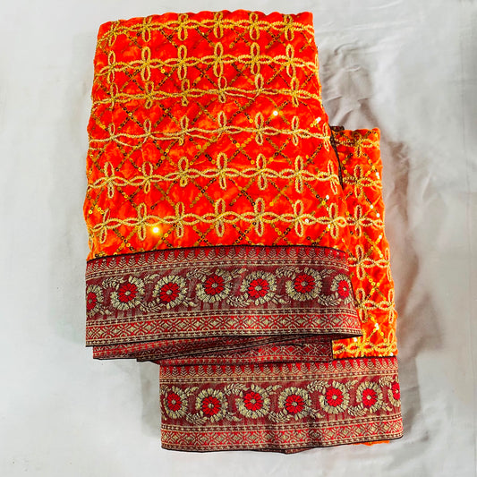 Shirdi Sai Baba Velvet Vastra Set | Samadhi Cloth, Head & Neck Scarf for Idol Decoration – Velvet Fabric with Orange & Maroon Border
