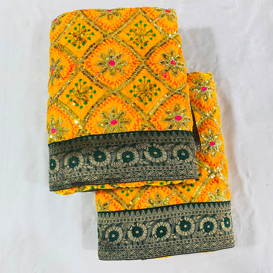 Shirdi Sai Baba Velvet Vastra Set | Samadhi Cloth, Head & Neck Scarf for Idol Decoration – Velvet Fabric with Yellow & Dark Green Border