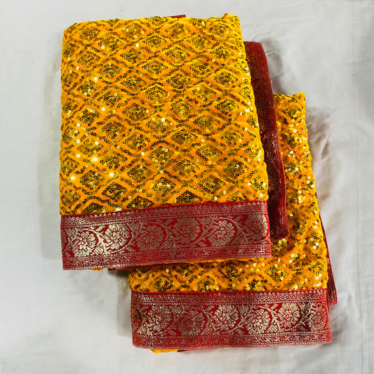 Shirdi Sai Baba Velvet Vastra Set | Samadhi Cloth, Head & Neck Scarf for Idol Decoration – Velvet Fabric with Yellow & Maroon Border With Gold Combination