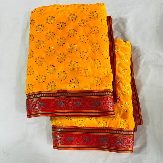 Shirdi Sai Baba Velvet Vastra Set | Samadhi Cloth, Head & Neck Scarf for Idol Decoration – Velvet Fabric with Yellow & Maroon Border and Floral Design