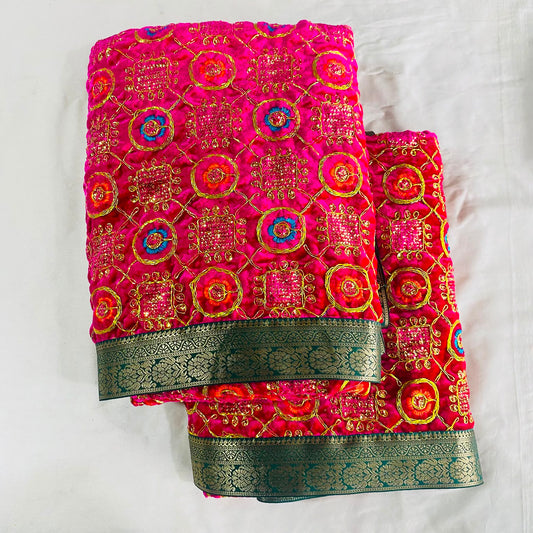 Shirdi Sai Baba Velvet Vastra Set | Samadhi Cloth, Head & Neck Scarf for Idol Decoration – Velvet Fabric with Pink & Dark Green Border