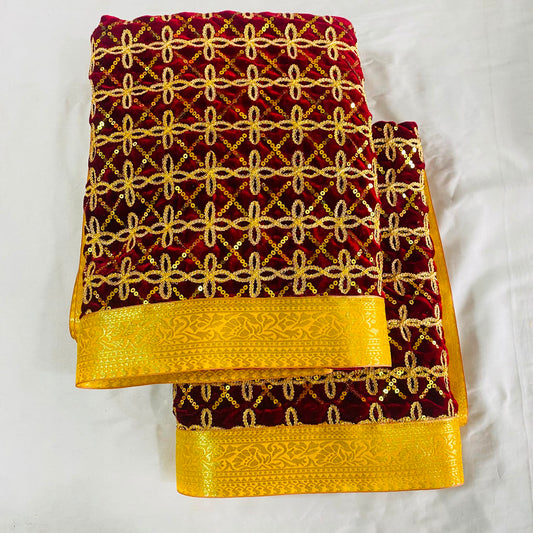 Shirdi Sai Baba Velvet Vastra Set | Samadhi Cloth, Head & Neck Scarf for Idol Decoration – Velvet Fabric with Maroon & Golden Border and Design