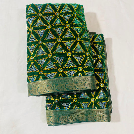 Shirdi Sai Baba Velvet Vastra Set | Samadhi Cloth, Head & Neck Scarf for Idol Decoration – Velvet Fabric with Dark Green & Golden Design
