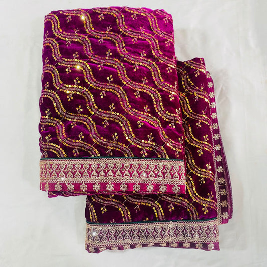 Shirdi Sai Baba Velvet Vastra Set | Samadhi Cloth, Head & Neck Scarf for Idol Decoration – Velvet Fabric with Magenta Pink & Golden Embroidery Design