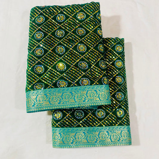 Shirdi Sai Baba Velvet Vastra Set | Samadhi Cloth, Head & Neck Scarf for Idol Decoration – Velvet Fabric with Dark Green Geometric Design & Teal-Gold Border